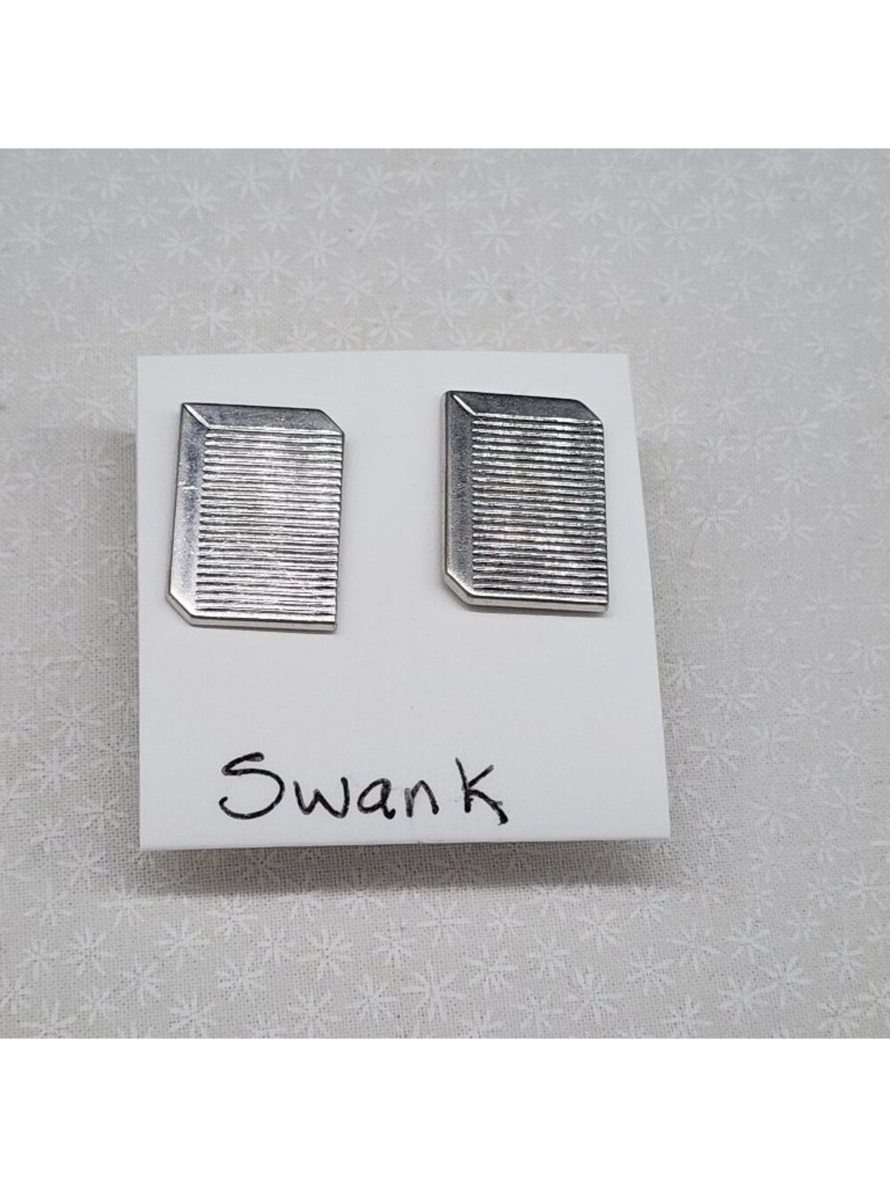 Vintage Swank Rectangular Silver-Tone Ribbed Cufflinks For Men N